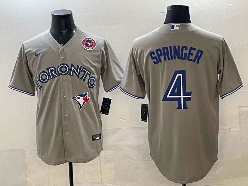 Men 2025 Nike Toronto Blue Jays #4 Springer Grey Game MLB Jersey 05